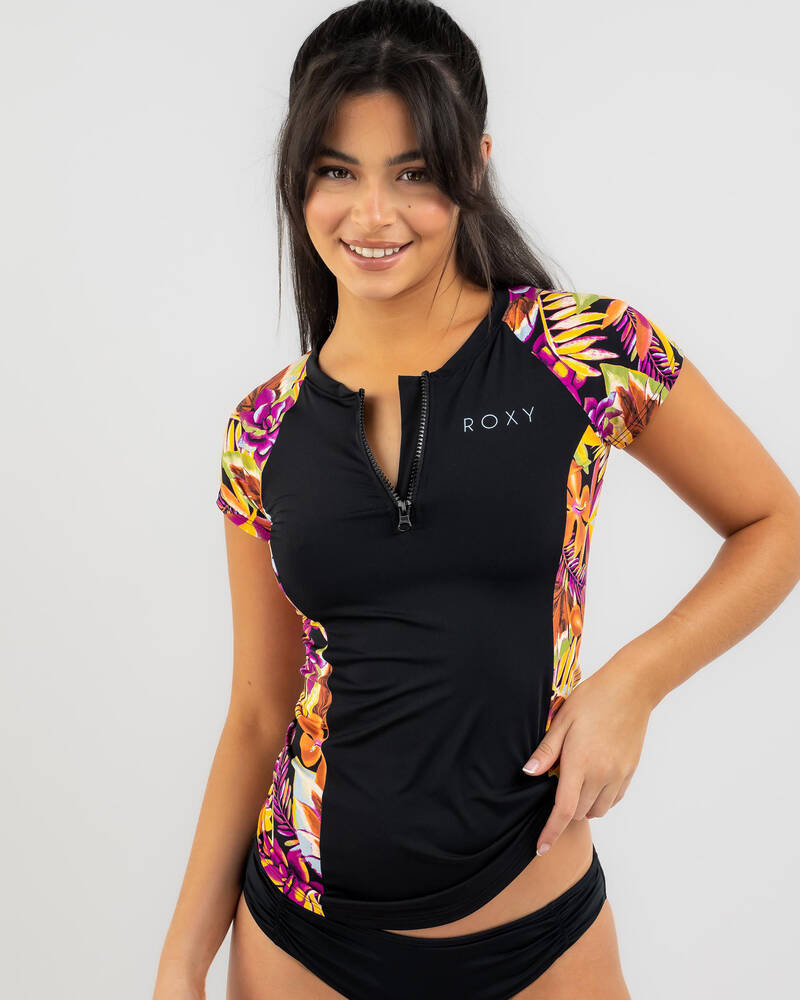 Roxy Lycra Half Zip Cap Sleeve Rash Vest for Womens