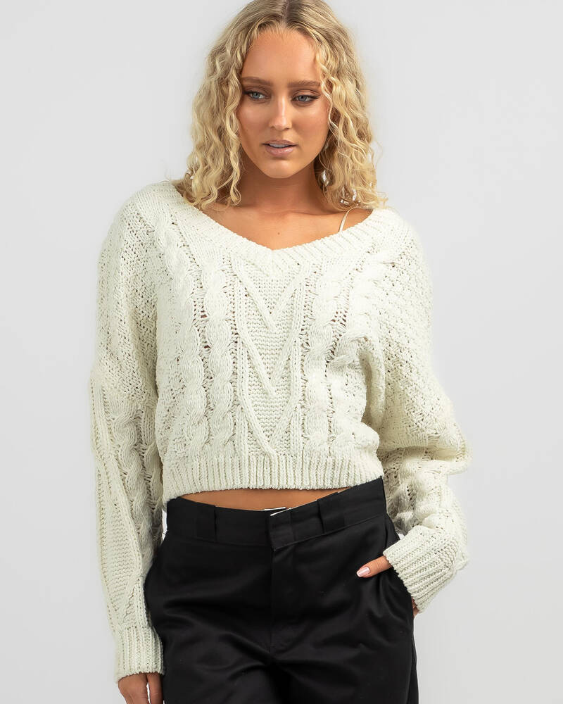 Mooloola Harvey V Neck Cable Knit Jumper for Womens