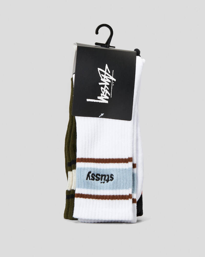 Stussy Italic Stripe Socks 3 Pack for Mens