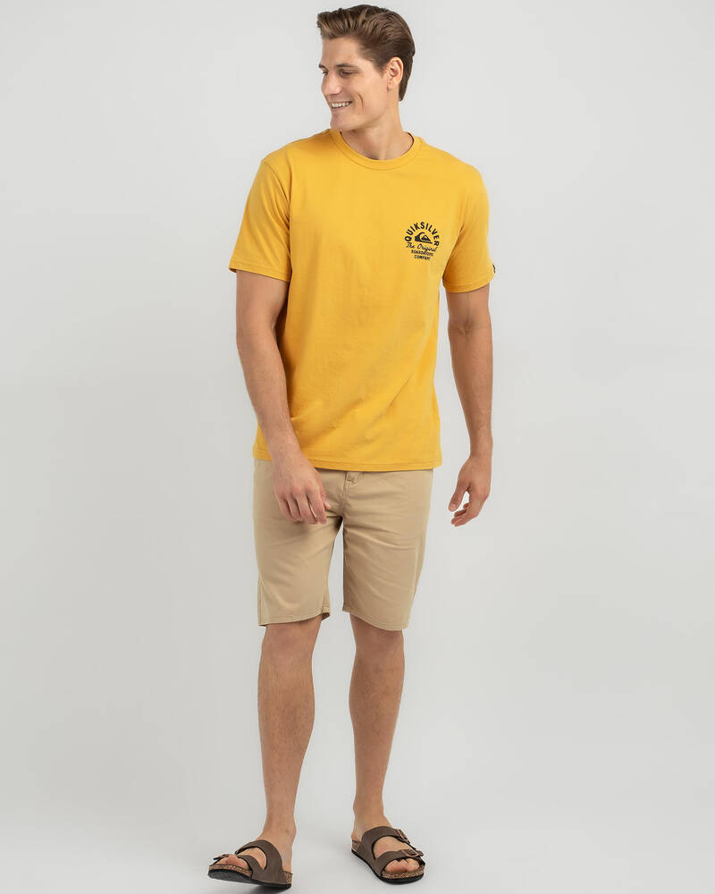 Mustard T-Shirt & States Shipping FREE* Quiksilver City Beach - Returns Easy - Circled In Script United