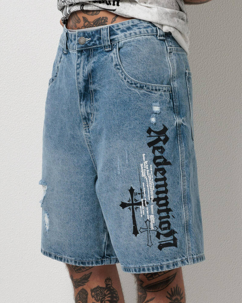 Redemption Salvation Denim Walk Shorts for Mens