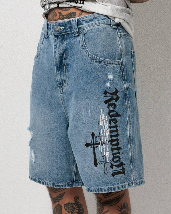 Redemption Salvation Denim Walk Shorts for Mens