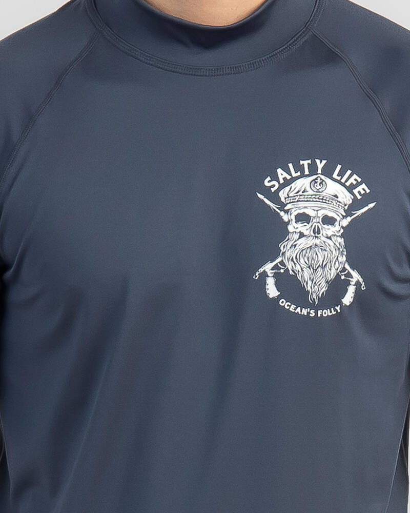 Salty Life Overboard Short Sleeve Rash Vest In Charcoal FREE