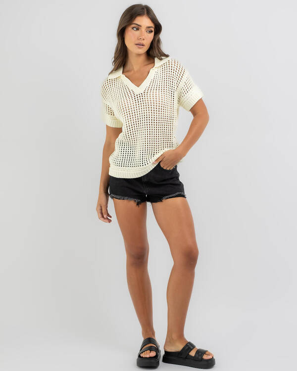 Mooloola Seaside Crochet Short Sleeve Shirt for Womens