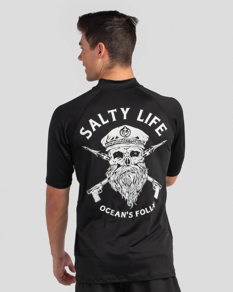 Salty Life Black Beard Short Sleeve Rash Vest for Mens