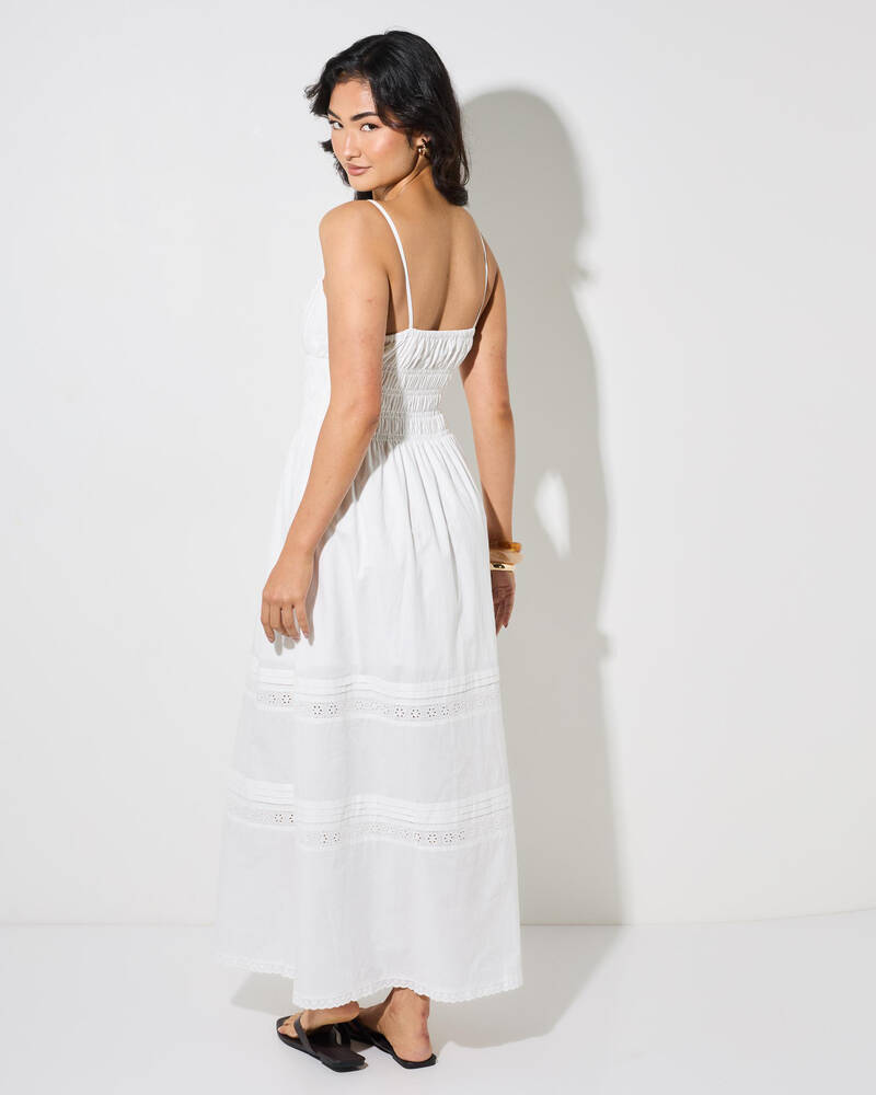 Rhythm Broderie Lace Gathered Midi Dress for Womens