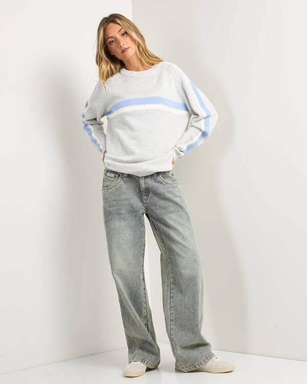 Rusty White Lines Crew Neck Knit Jumper for Womens