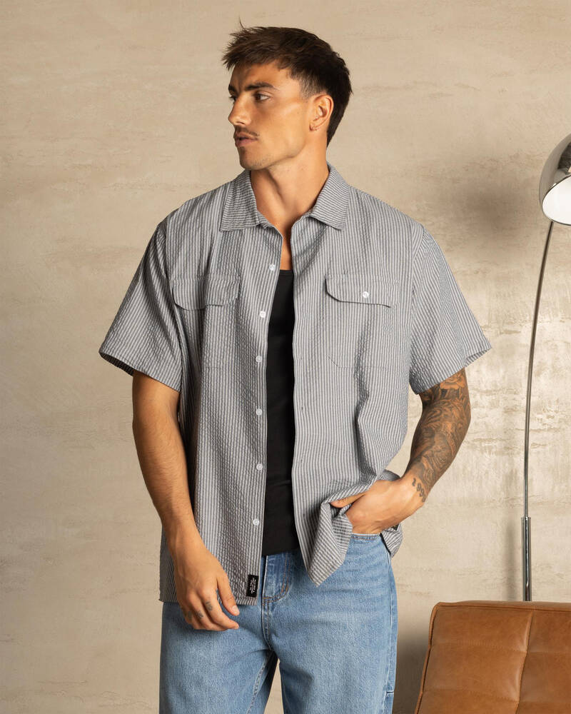 Thrills Union Short Sleeve Stripe Work Shirt for Mens