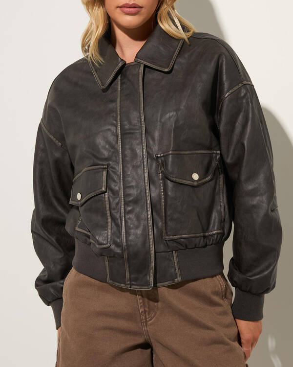 Ava And Ever Garage Faux Leather Bomber Jacket for Womens