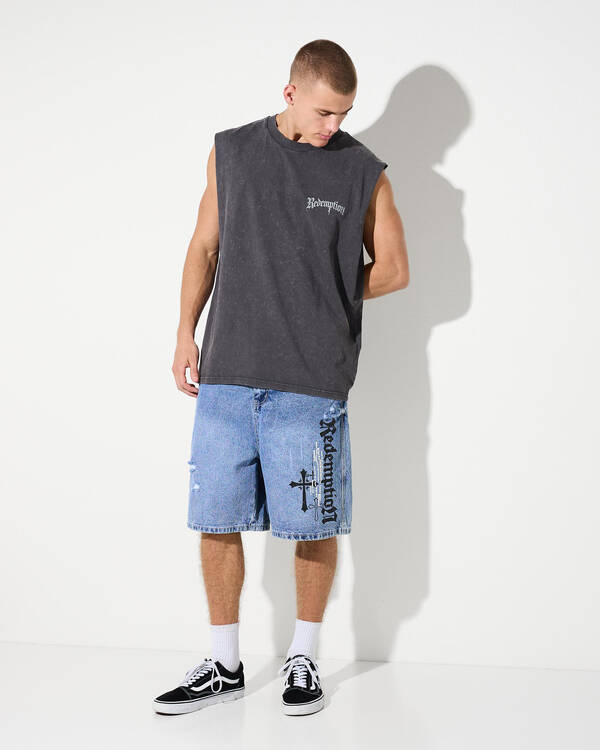 Redemption Salvation Denim Walk Shorts for Mens