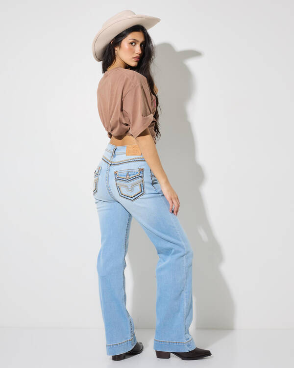 Ringers Western Indi Rodei Saddle Stitch High Rise Wide Bootleg Jeans for Womens