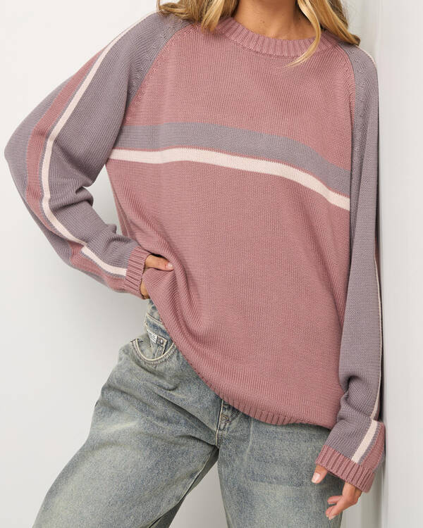 Rusty White Lines Two Crew Neck Knit for Womens