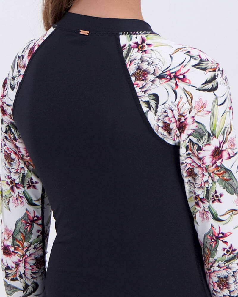 Topanga Girls White Orchid Long Sleeve Rash Vest for Womens