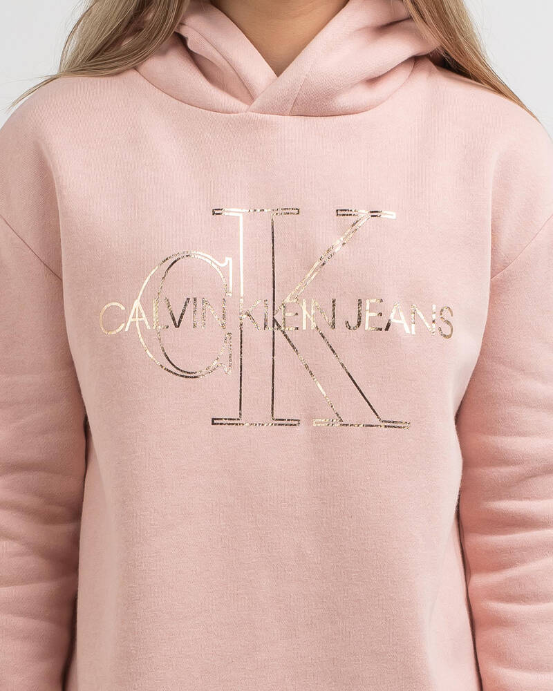 Calvin Klein Girls' Monogram Outline Hoodie Dress for Womens