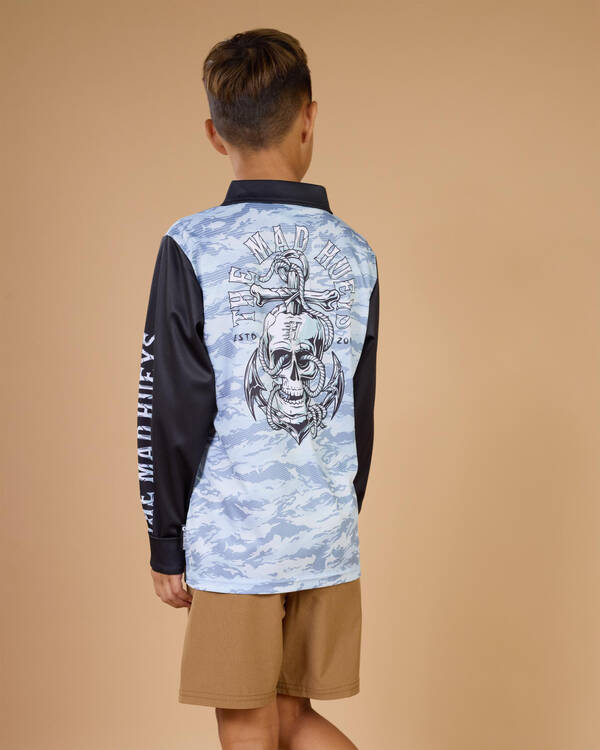 The Mad Hueys Boys' Rope Skull Anchor Fishing Shirt for Mens