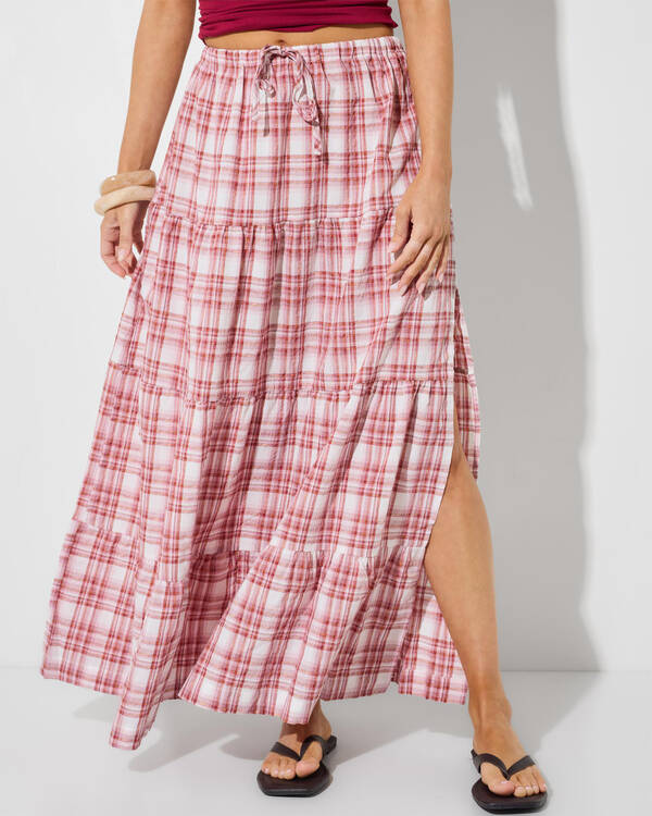 Chelsea Check Tiered Maxi Skirt