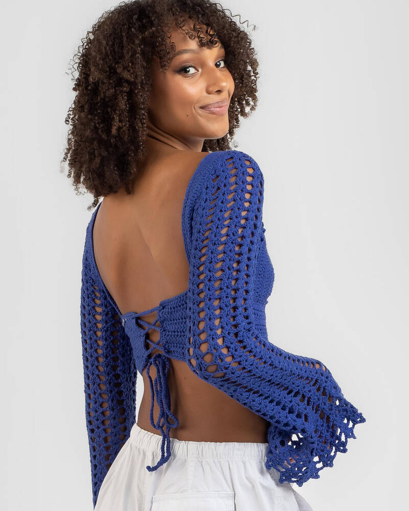 Mooloola Woodstock Long Sleeve Crochet Top for Womens