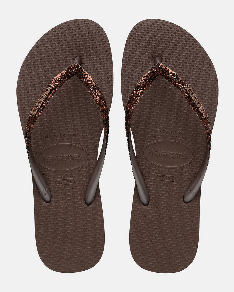 Havaianas Slim Metal Logo Glitter Thongs for Womens