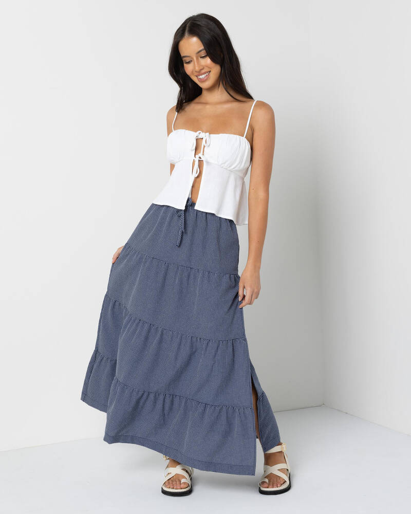 Rhythm Lola Check Tiered Maxi Skirt for Womens