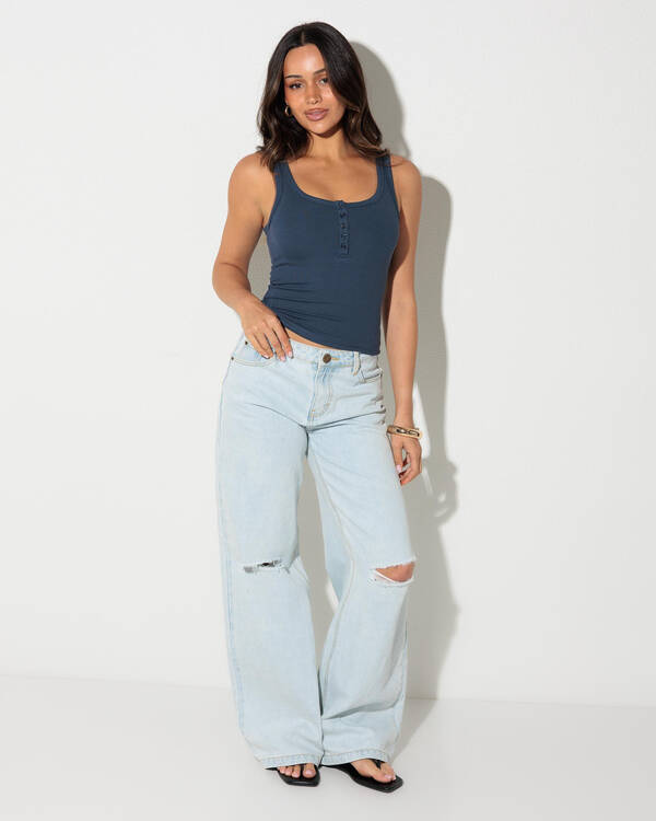Ava And Ever Basic Fine Rib Henley Tank Top for Womens