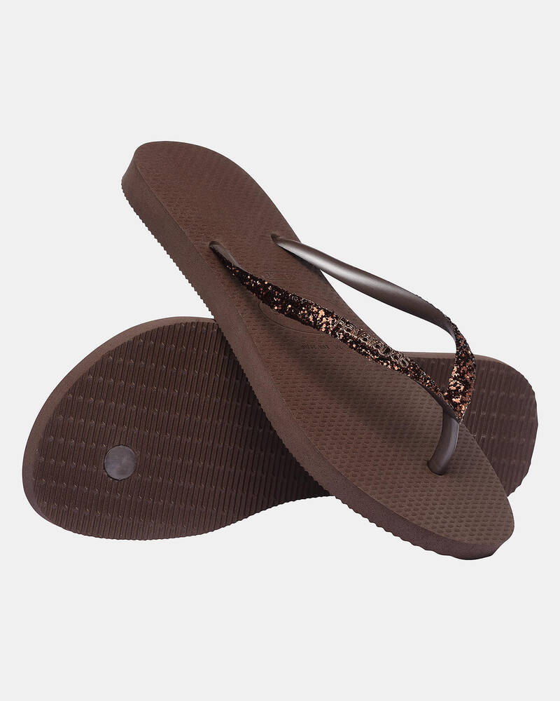 Havaianas Slim Metal Logo Glitter Thongs for Womens