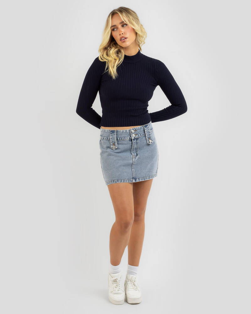 Mooloola Basic Stand Neck Knit Top for Womens