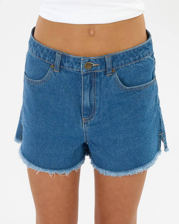 Rusty Girls' Penny Kick Flare Denim Shorts for Womens