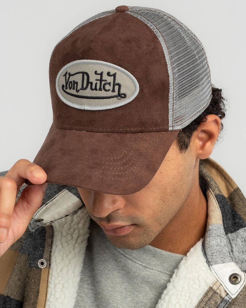 Von Dutch Brown Suede Trucker Cap for Mens