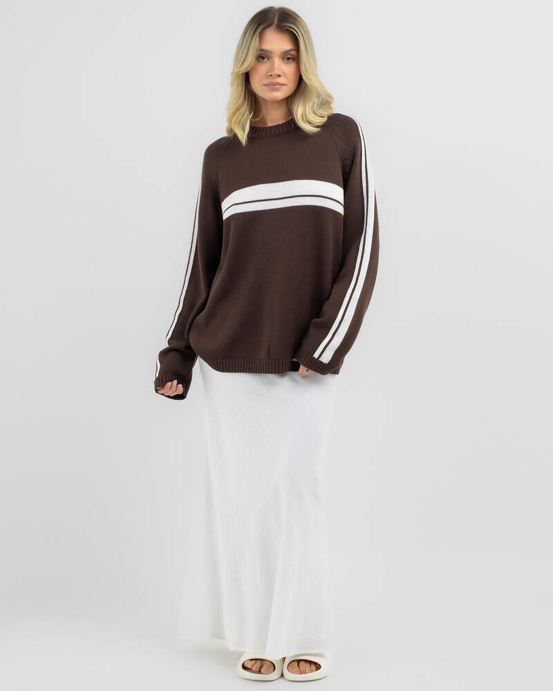 Rusty White Lines Crew Neck Knit Jumper for Womens