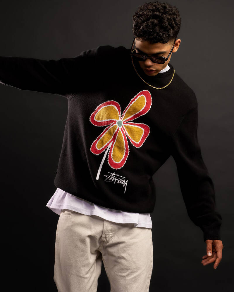 Stussy Jacquard Flower Knit Sweatshirt for Mens