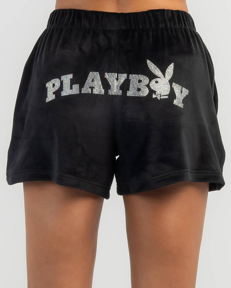 Playboy Bunny O Velour Track Shorts for Womens