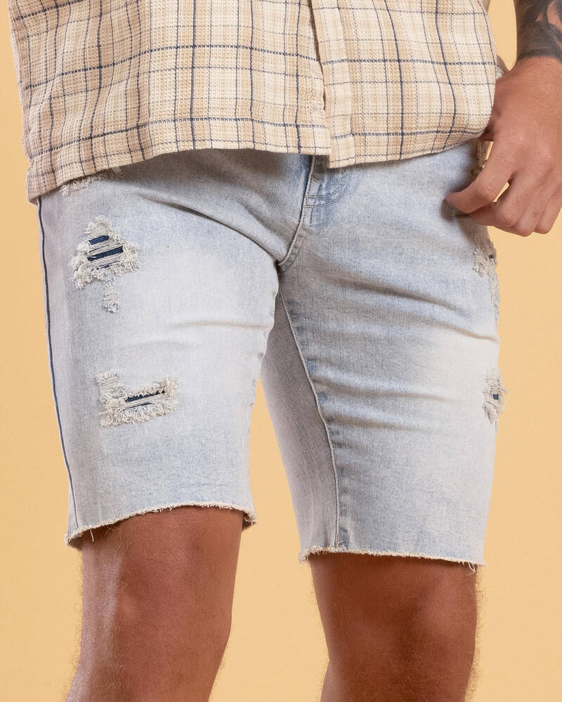 Lucid Torn Denim Walk Shorts for Mens