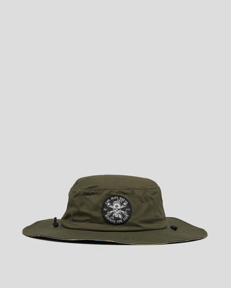 Shop The Mad Hueys Hooked For Life Wide Brim Hat In Dusty Green Fast