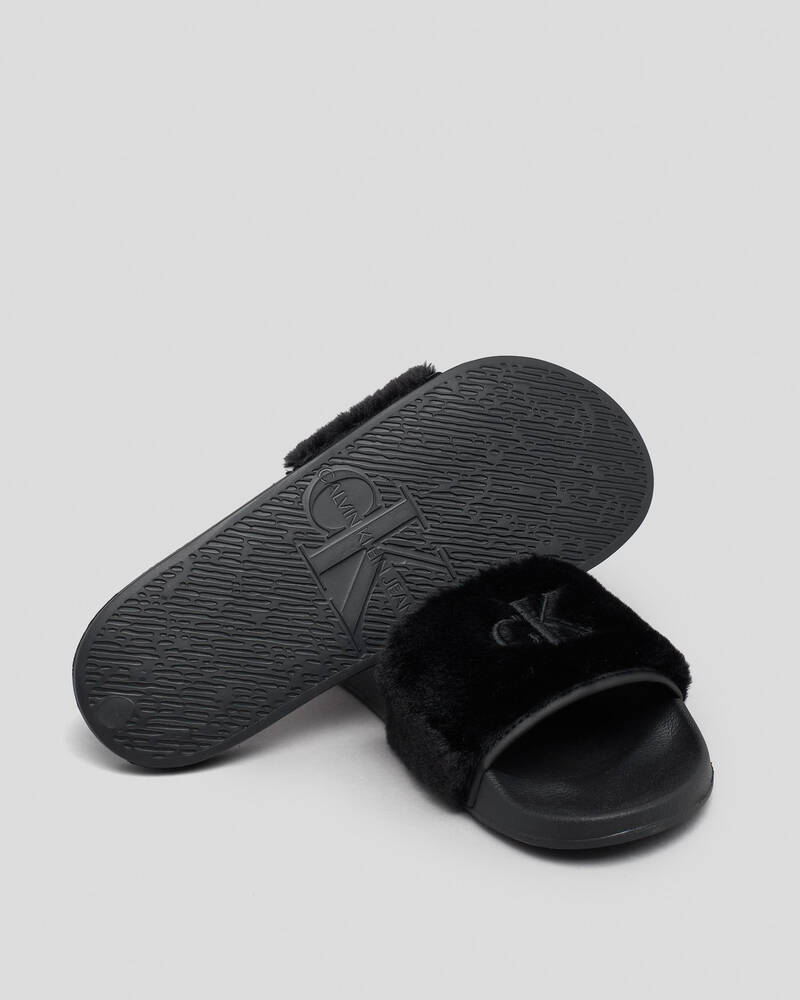 Calvin Klein Fur Slide Sandals for Womens