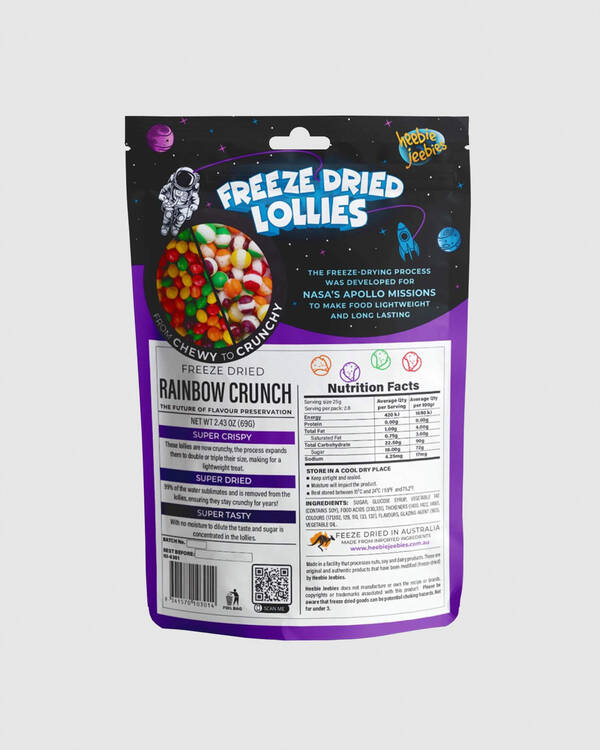 Heebie Jeebies Mini Freeze Dried Rainbow Crunch Lollies for Unisex