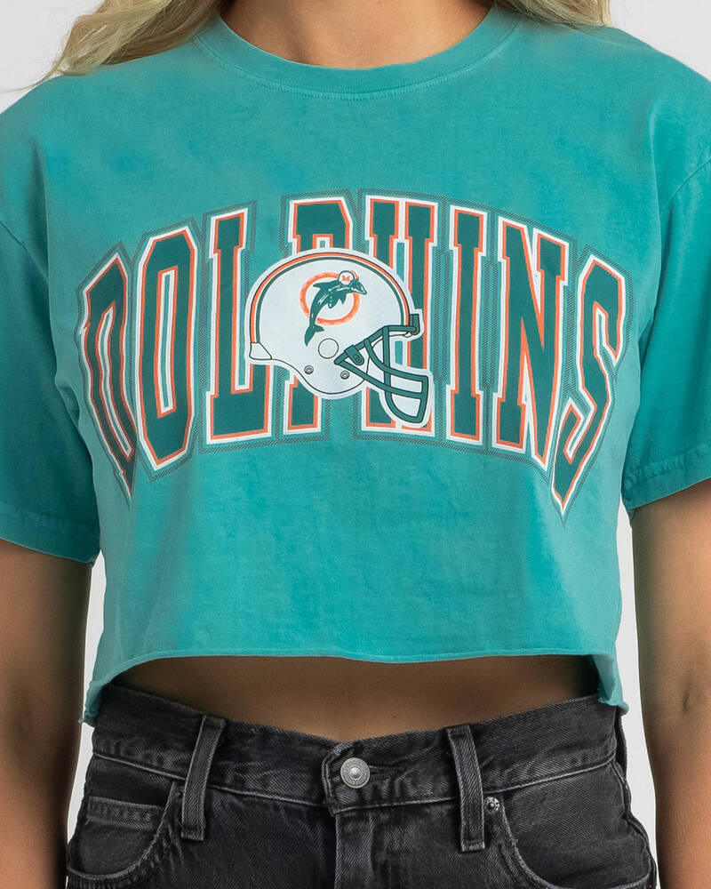 Mitchell & Ness Miami Dolphins Chopped Vintage NFL Play Clock T-Shirt for Womens