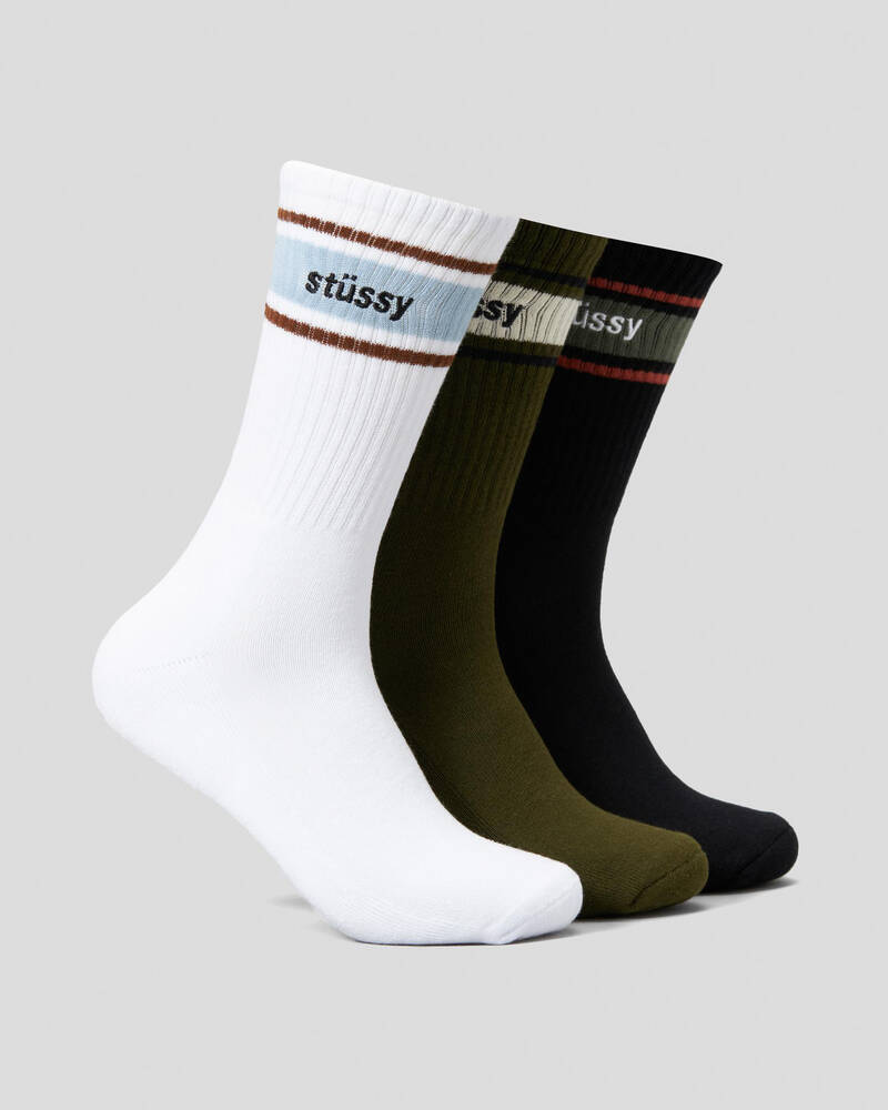 Stussy Italic Stripe Socks 3 Pack for Mens