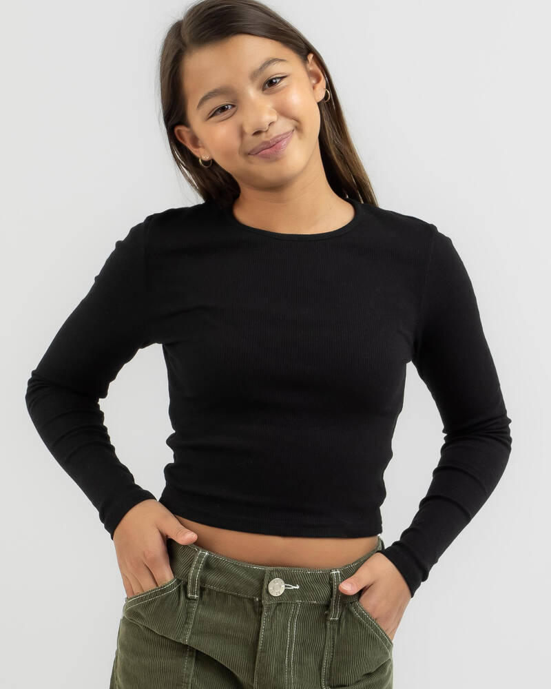 Mooloola Girls' Basic Rib Long Sleeve Top for Womens