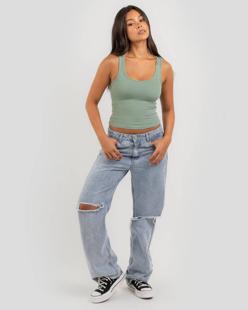 Mooloola Basic Scoop Neck Rib Tank Top for Womens