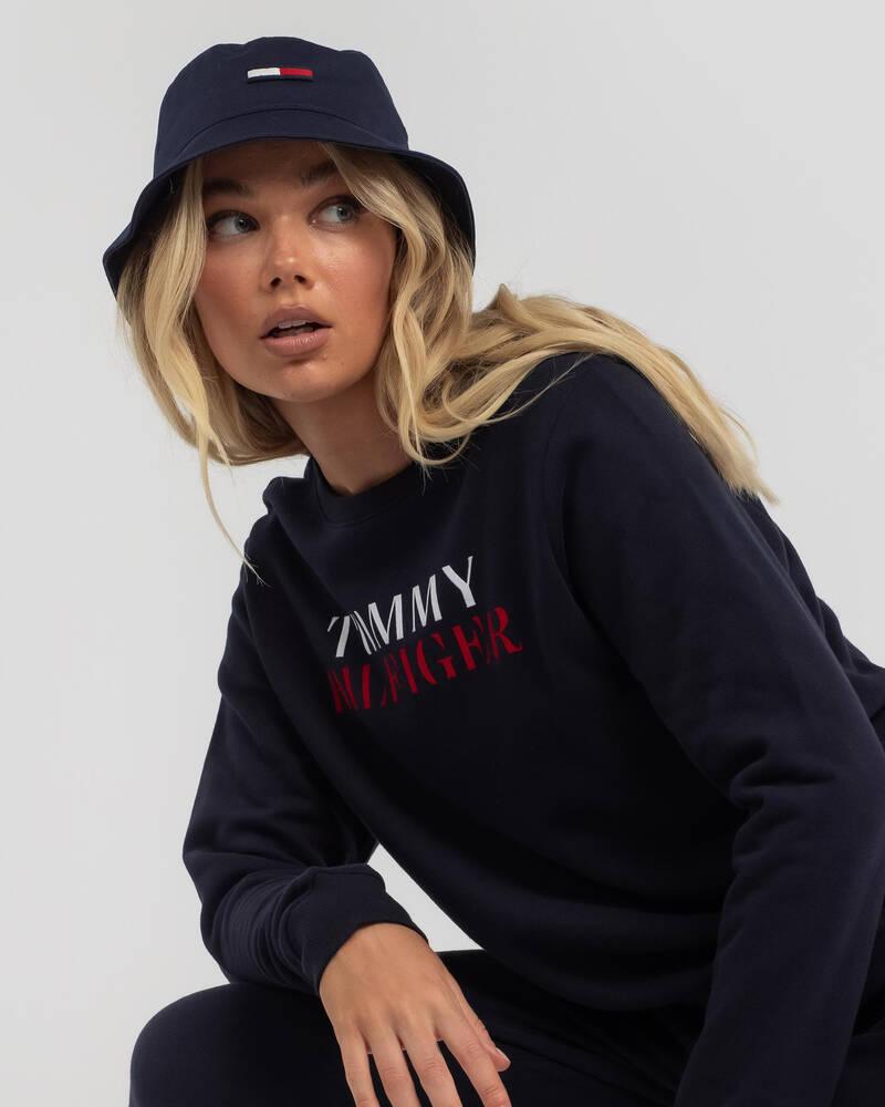 Shop Tommy Hilfiger Flag Bucket Hat In Twilight Navy Fast Shipping