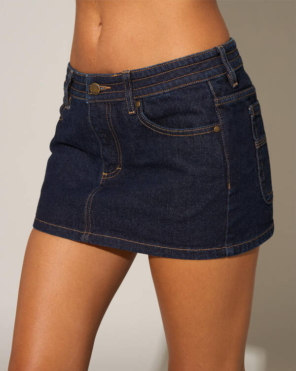 Rusty Tripper Raw Low Rise Denim Micro Skirt for Womens