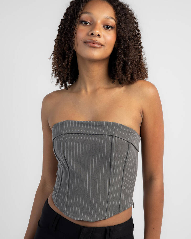 Ava And Ever Bonnie Pinstripe Corset Top In Grey Pinstripe - Fast ...