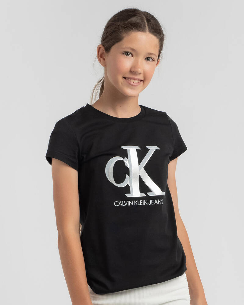 Calvin Klein Girls' Contrast Monogram Slim T-Shirt for Womens