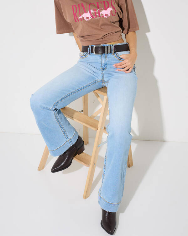Ringers Western Indi Rodei Saddle Stitch High Rise Wide Bootleg Jeans for Womens
