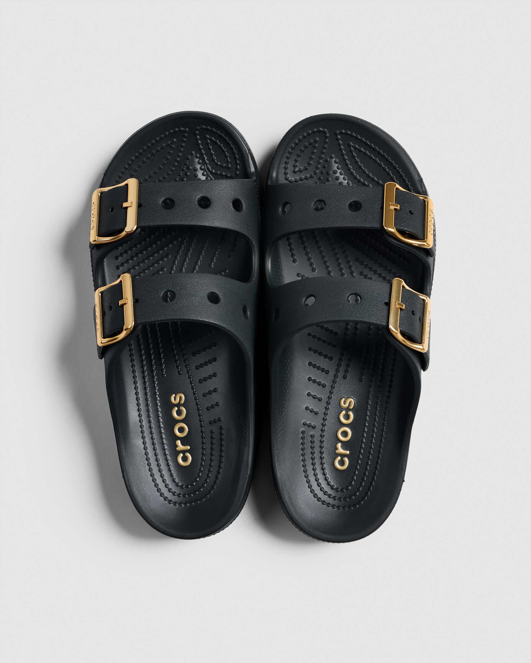 Shop Crocs Saturday Sandals In Black Metallic Buckle - Fast