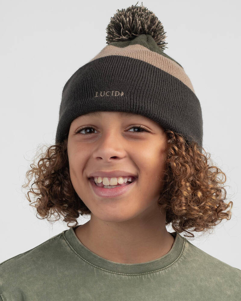 Shop Lucid Boys' Pomp Beanie In Olive/sand/brown - Fast Shipping & Easy ...