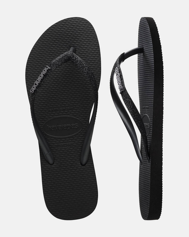 Havaianas Slim Metal Logo Glitter Thongs for Womens
