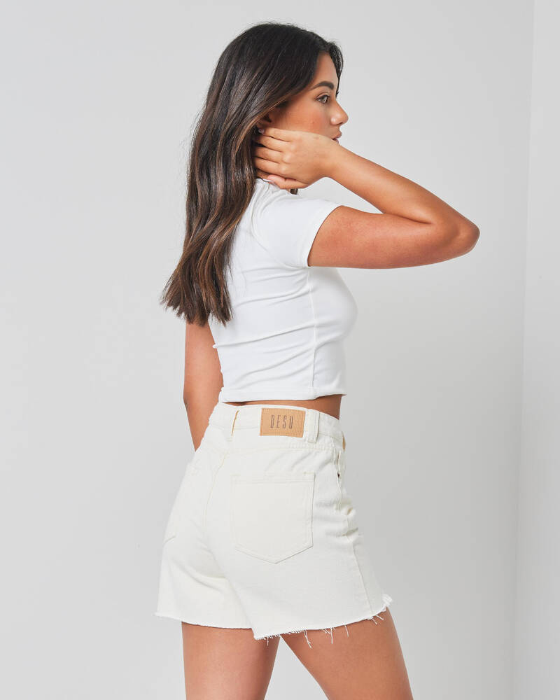 DESU Freya Mid Denim Shorts In Alabaster FREE* Shipping & Easy
