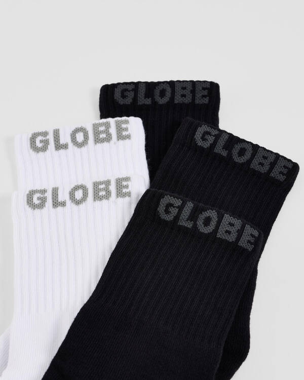 Globe Black and White Crew Socks 5 Pack for Mens