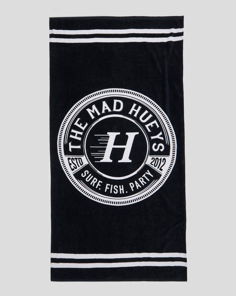 The Mad Hueys Surf Fish Party Beach Towel In Black - Fast Shipping